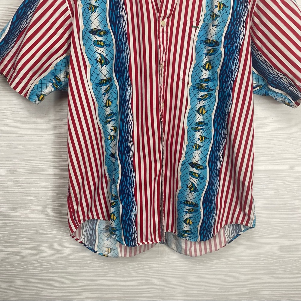 Vintage Tommy Hilfiger Red, White & Blue Fish Button Down - Picture 4 of 10